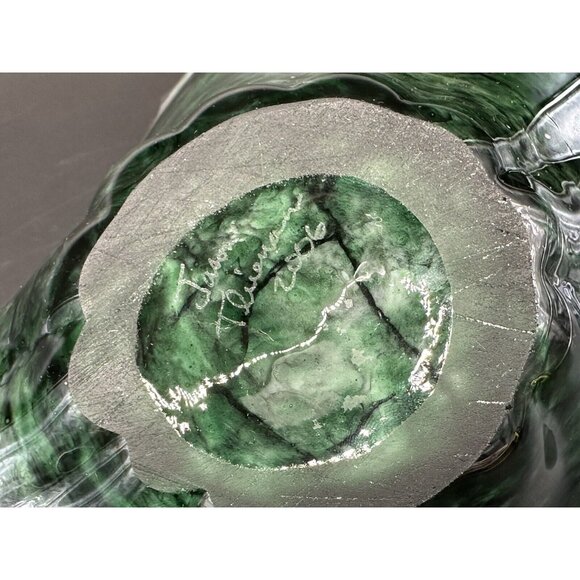 Art Glass Dish Green White Cased Shell 2006 Signed Ashtray Jewelry Jason T ? - Picture 8 of 10